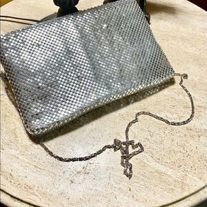 𝅺SILVER mesh handbag clutch shoulder bag NWOT